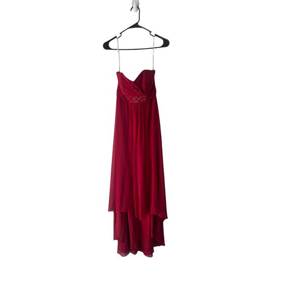 David's Bridal Red Floral‎ Sleeveless Tiered Beaded Dress - Picture 1 of 8
